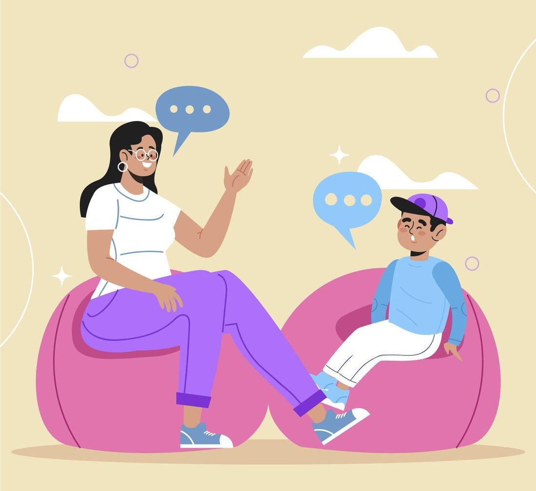 Una profesional conversa con un chico